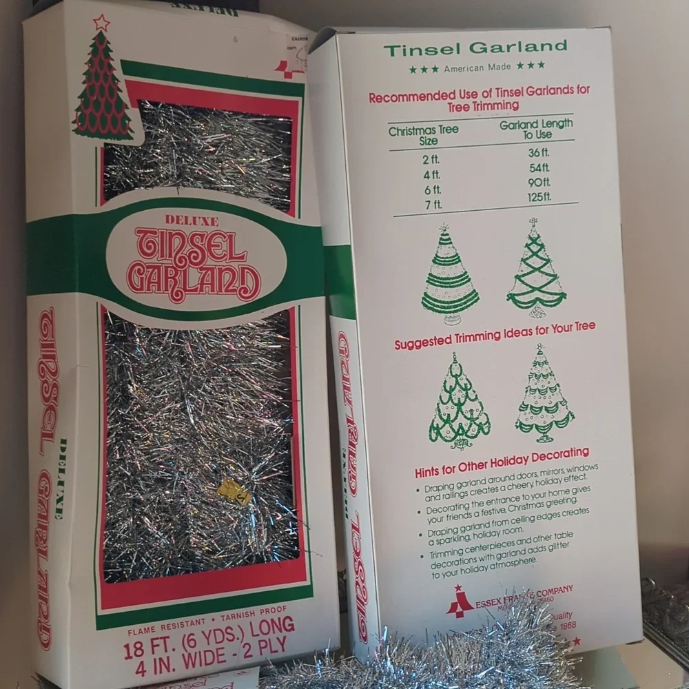 Deluxe Tinsel Garland 18ft Vintage 1950's Bundle of two boxes.
